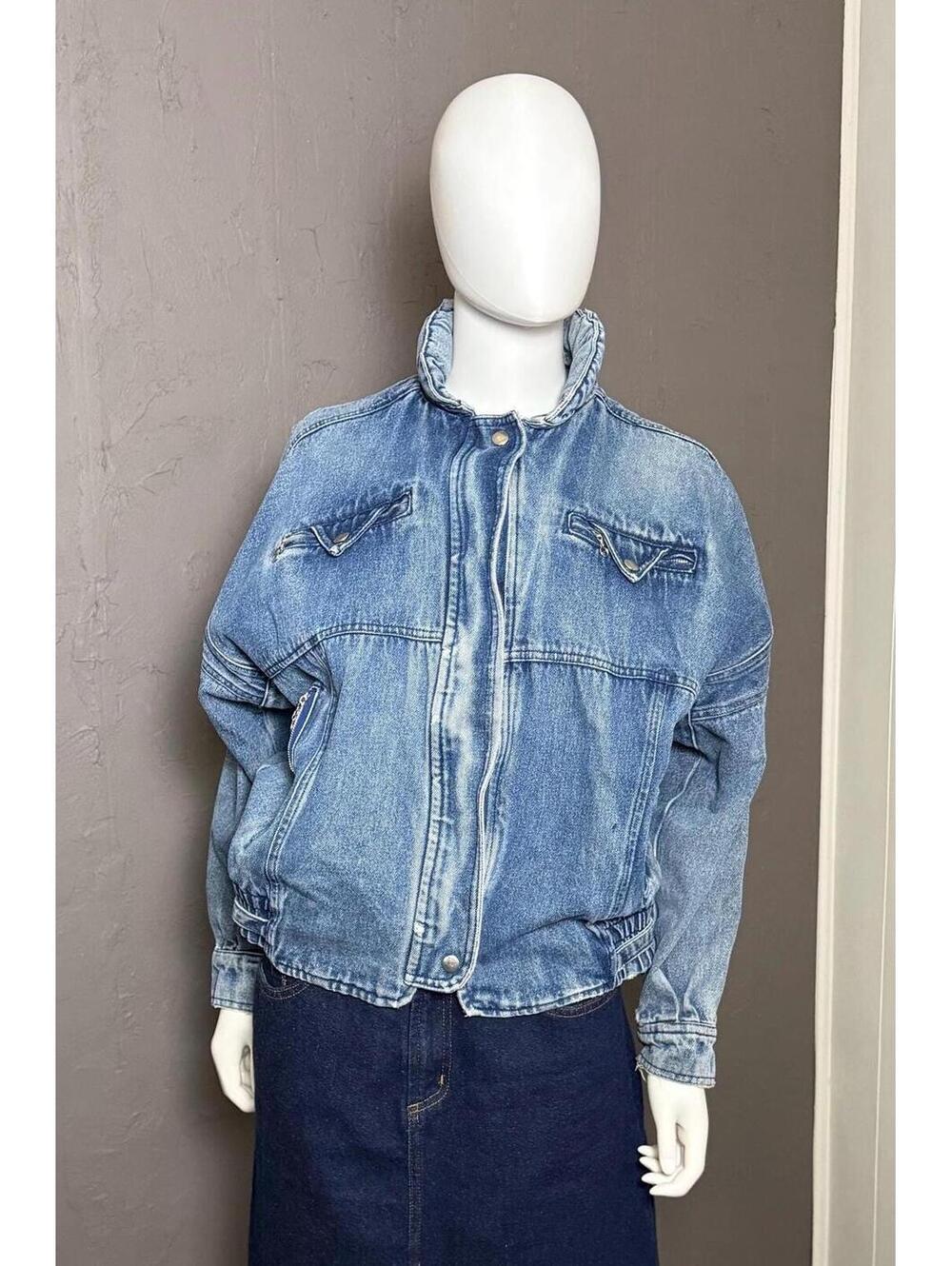 1980's Distressed Denim Bomber Jacket M-XL 80s Oversized Slouchy Jean Jacket